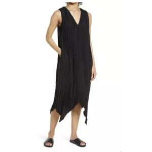 NORDSTROM  Pleated Georgette V-Neck Asymmetric Midi Dress XL.